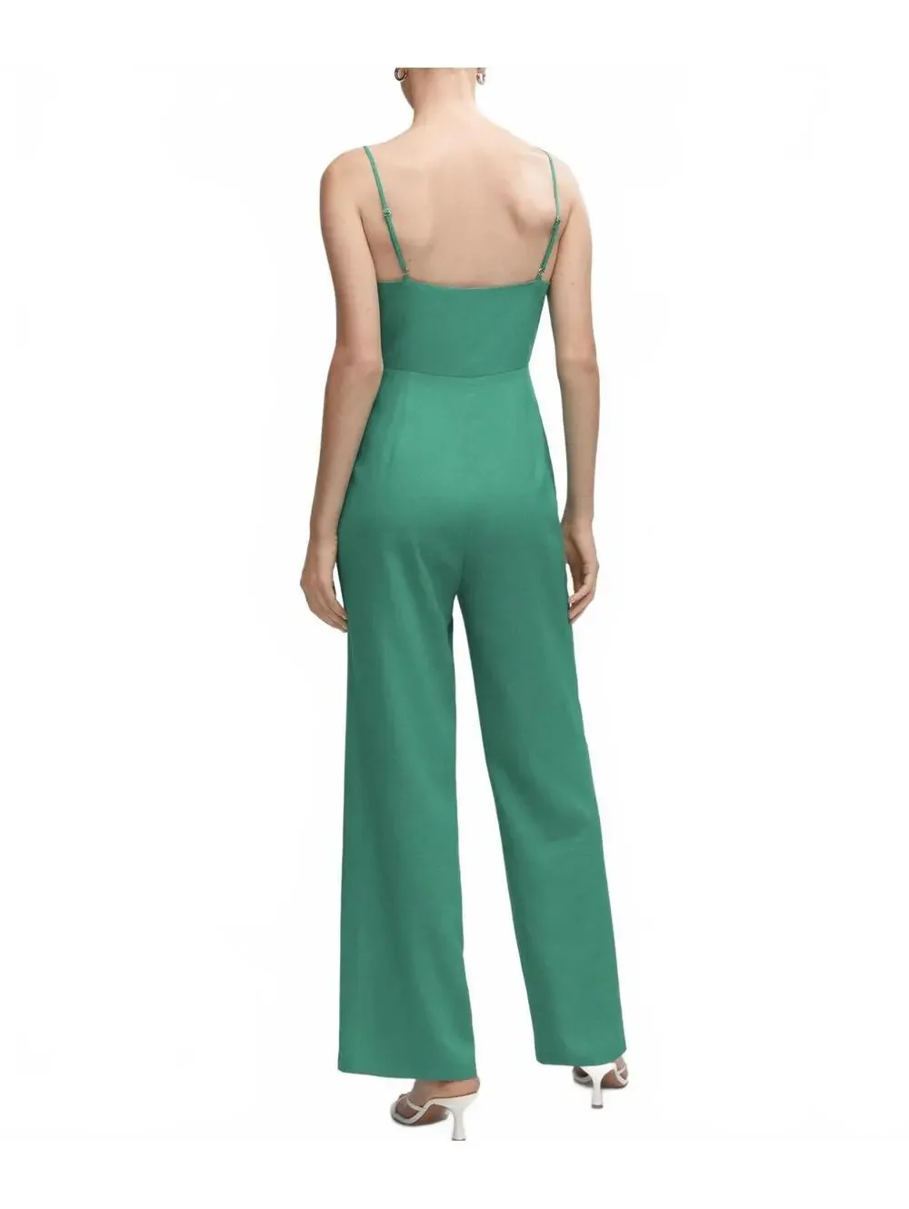 Mango Bow Linen Jumpsuit Green NWT XS